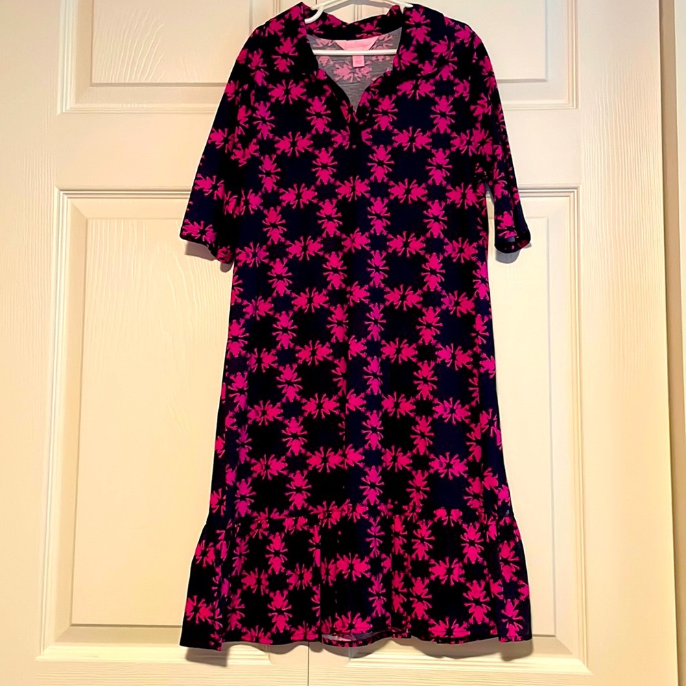 LILLY PULITZER Navy and Pink Frogs Polo Ruffle Dress